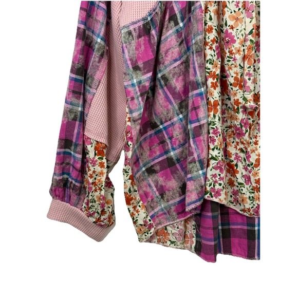 POL Floral Patchwork Pink Waffle Hoodie Full Zip Oversized Womens Small Boho - Picture 6 of 11